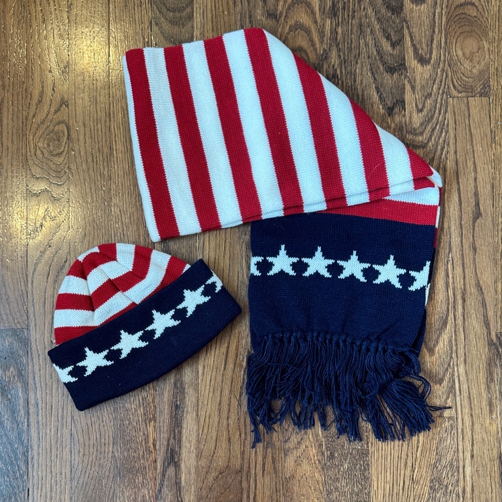 Red, White, and Blue Scarf and Hat Set